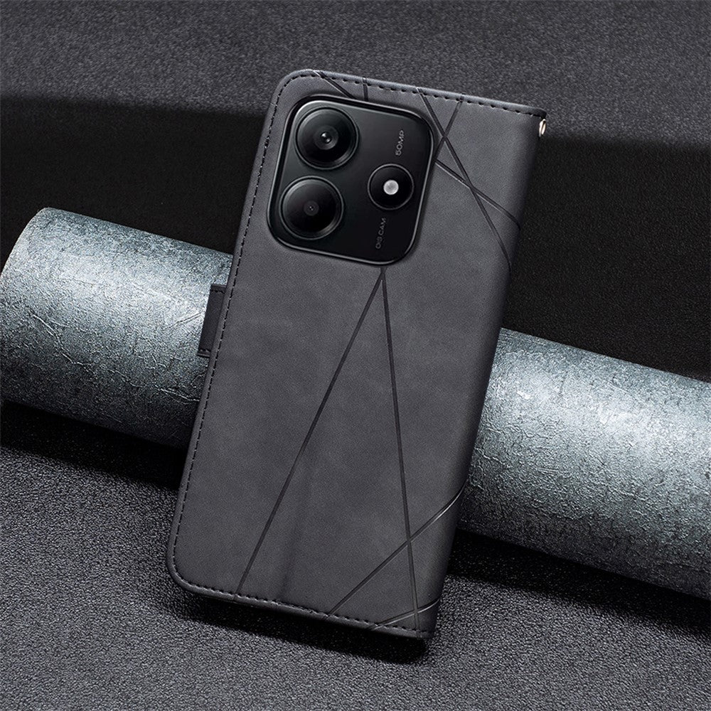 BINFEN COLOR For Xiaomi Redmi Note 14 5G Phone Cases Wallet Stand Geometry Imprint Leather Cover