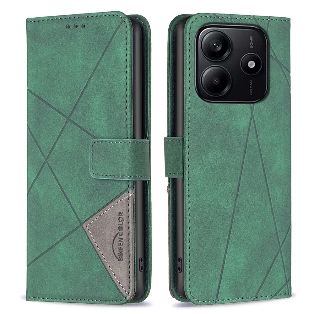 BINFEN COLOR For Xiaomi Redmi Note 14 5G Phone Cases Wallet Stand Geometry Imprint Leather Cover