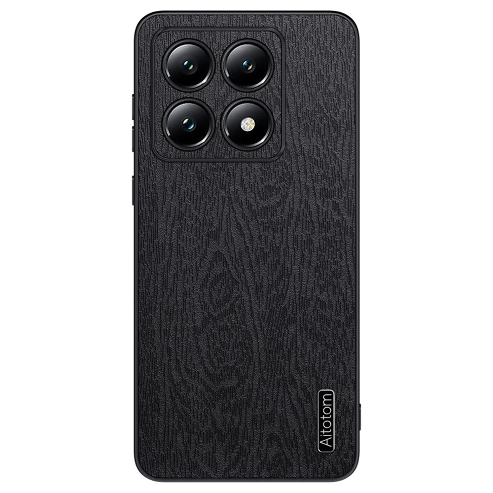 For Xiaomi 14T Pro Case Wood Texture PU Leather Coated PC+TPU Phone Cover