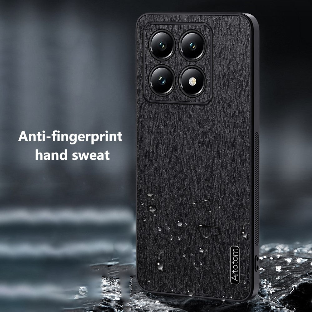 Xiaomi 14T Pro-skal med trästruktur, PU-läderbeläggning, PC+TPU-mobilskal