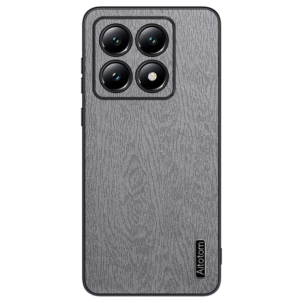 For Xiaomi 14T Pro Case Wood Texture PU Leather Coated PC+TPU Phone Cover
