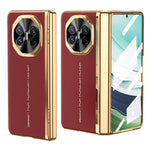 For Huawei Mate X5 Case PU Leather+PC Electroplating Phone Cover with Tempered Glass Screen Film