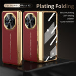 For Huawei Mate X5 Case PU Leather+PC Electroplating Phone Cover with Tempered Glass Screen Film