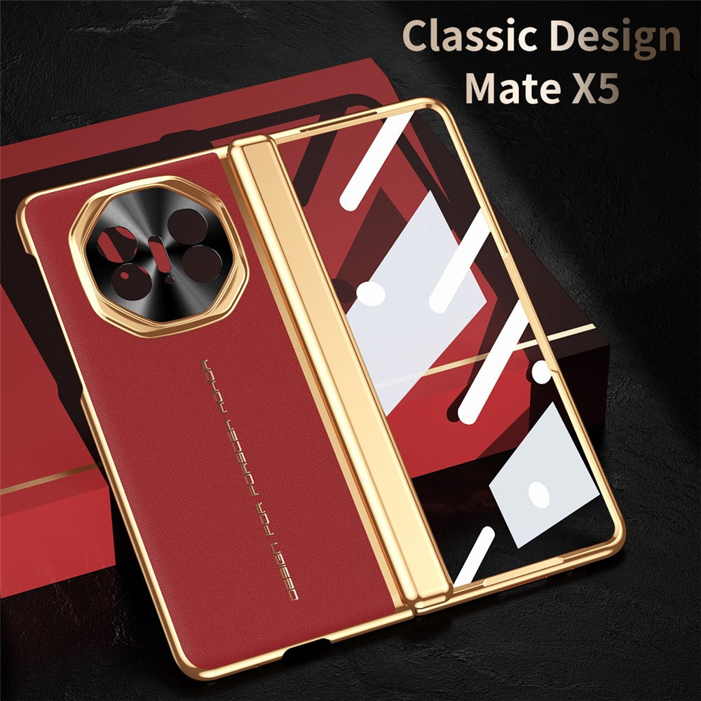 For Huawei Mate X5 Case PU Leather+PC Electroplating Phone Cover with Tempered Glass Screen Film