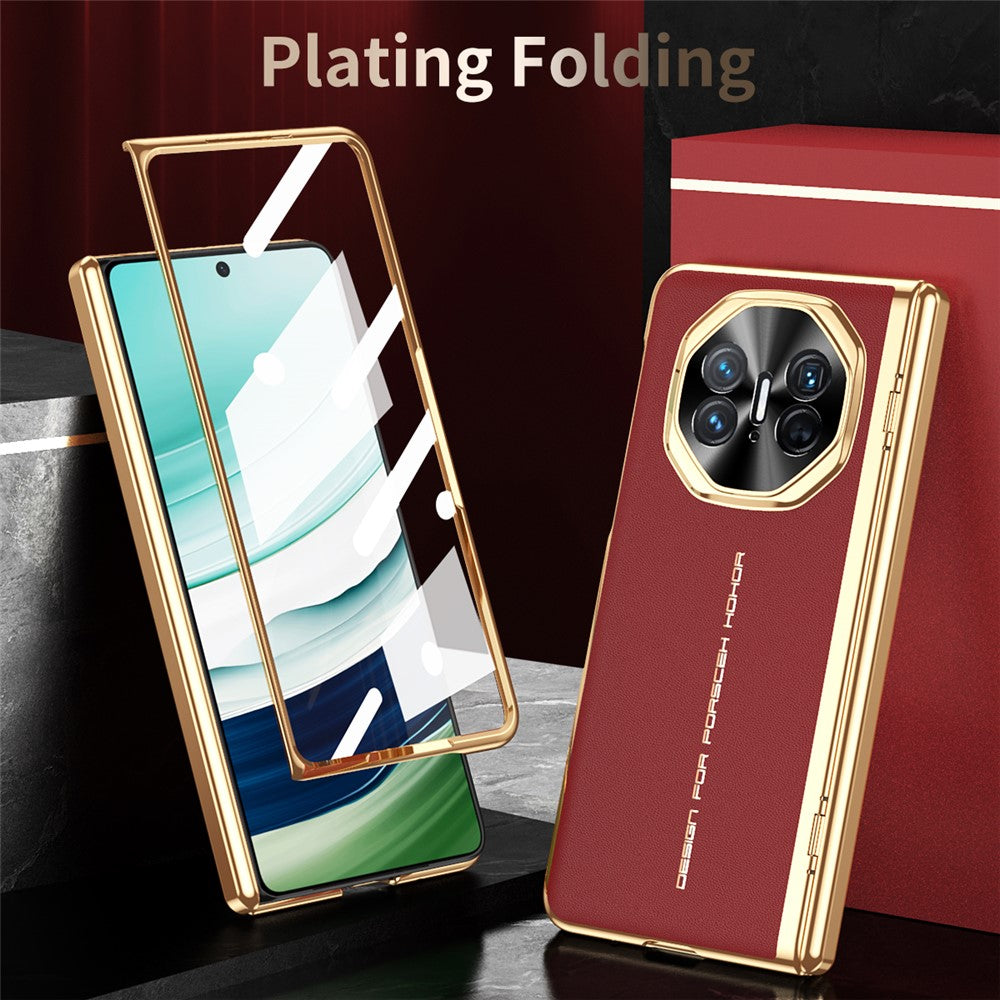 For Huawei Mate X5 Case PU Leather+PC Electroplating Phone Cover with Tempered Glass Screen Film