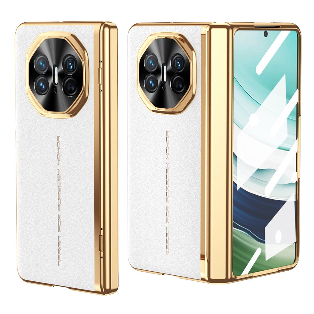 For Huawei Mate X5 Case PU Leather+PC Electroplating Phone Cover with Tempered Glass Screen Film