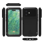 LOVE MEI For iPhone 16 Case with Tempered Glass Film Metal+Silicone Phone Cover