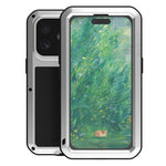 LOVE MEI For iPhone 16 Case with Tempered Glass Film Metal+Silicone Phone Cover