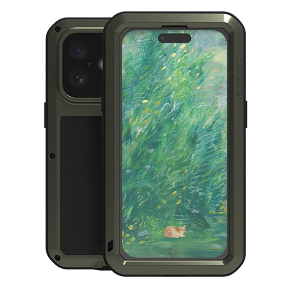 LOVE MEI For iPhone 16 Case with Tempered Glass Film Metal+Silicone Phone Cover