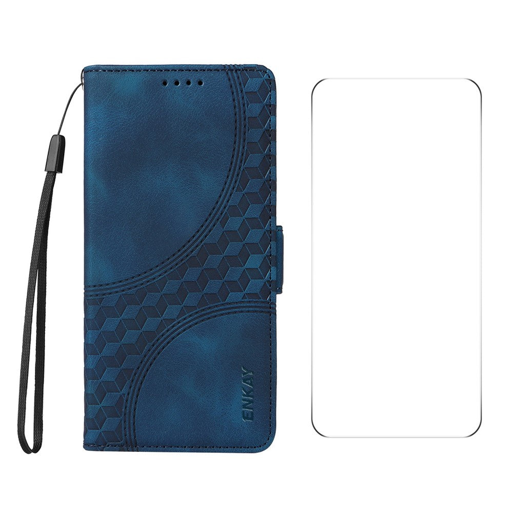 ENKAY For Xiaomi 14T Pro Wallet Case  Imprint PU Leather Phone Stand Cover with Tempered Glass
