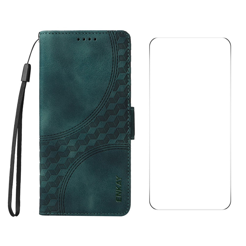 ENKAY For Xiaomi 14T Pro Wallet Case  Imprint PU Leather Phone Stand Cover with Tempered Glass