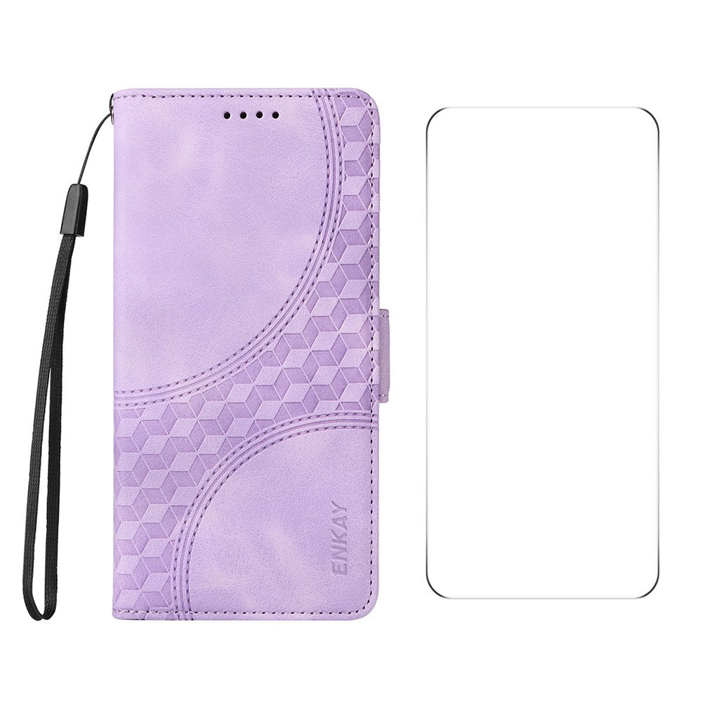ENKAY For Xiaomi 14T Pro Wallet Case  Imprint PU Leather Phone Stand Cover with Tempered Glass