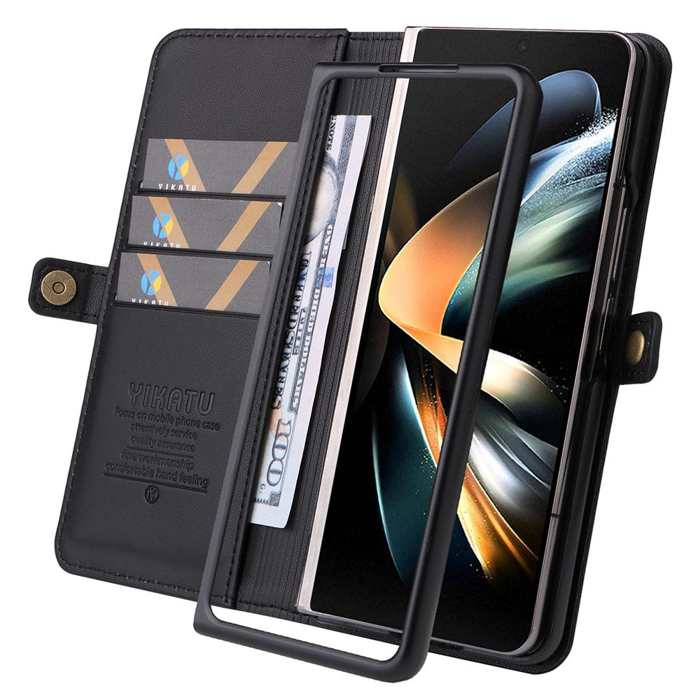 YIKATU YK-001 magnetisk PU-lædercover til Samsung Galaxy Z Fold4 5G, støttefod, inderetui i TPU, stødsikkert flipetui, tegnebogsetui