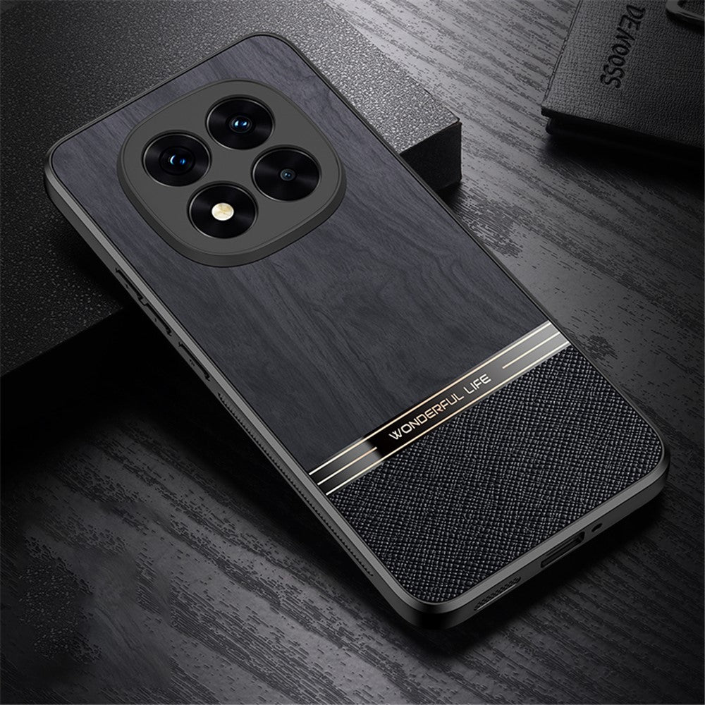 For Xiaomi Redmi Note 14 Pro+ 5G Case Wood Texture Leather Coated TPU Phone Protective Cover