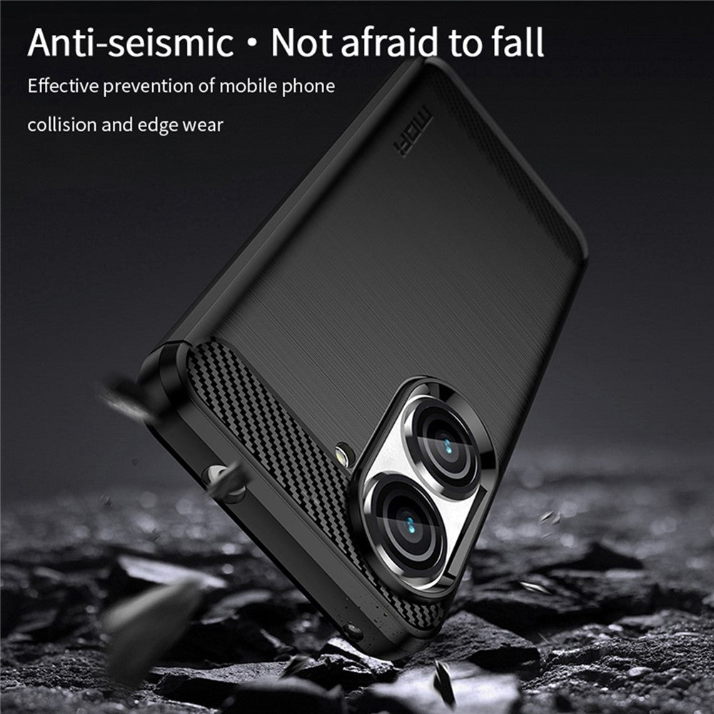 MOFI JK TPU Serie-1 til Asus Zenfone 9 5G Børstet Overflade Kulfiber Telefoncover Stødsikkert Beskyttende TPU Etui