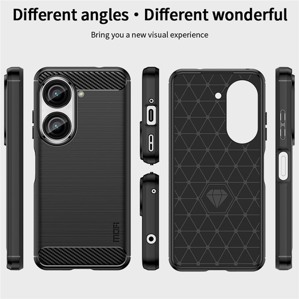MOFI JK TPU Serie-1 til Asus Zenfone 9 5G Børstet Overflade Kulfiber Telefoncover Stødsikkert Beskyttende TPU Etui
