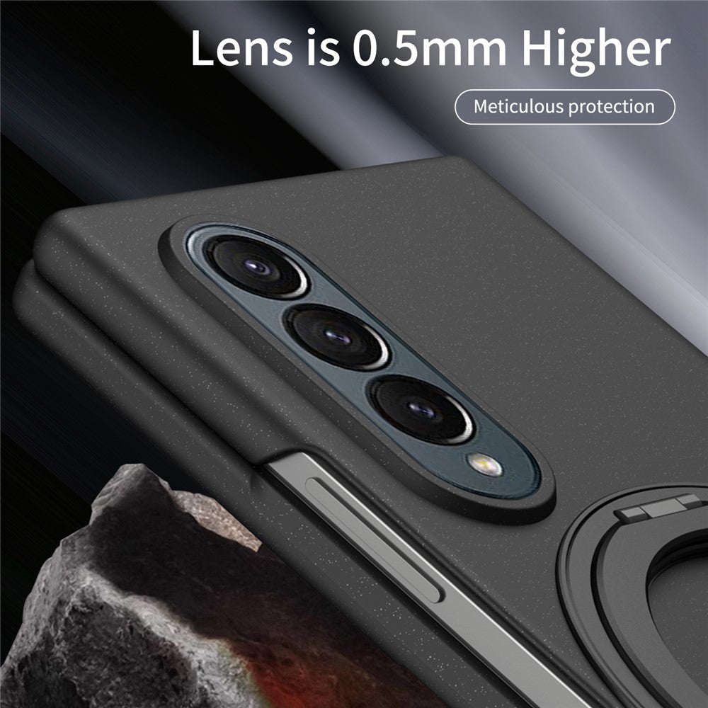 For Samsung Galaxy Z Fold4 5G Magnetic Case Ring Kickstand Hard PC Cover with Tempered Glass Screen Film