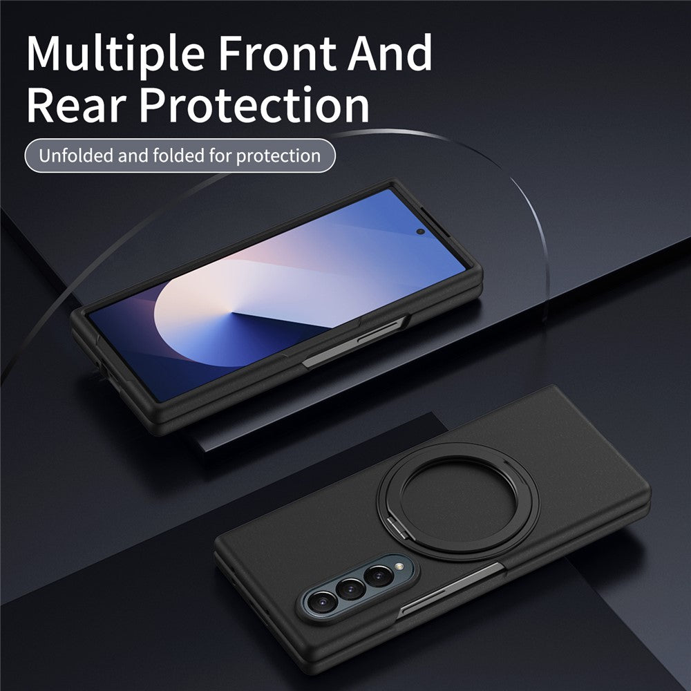 For Samsung Galaxy Z Fold4 5G Magnetic Case Ring Kickstand Hard PC Cover with Tempered Glass Screen Film