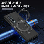 For Samsung Galaxy Z Fold4 5G Magnetic Case Ring Kickstand Hard PC Cover with Tempered Glass Screen Film