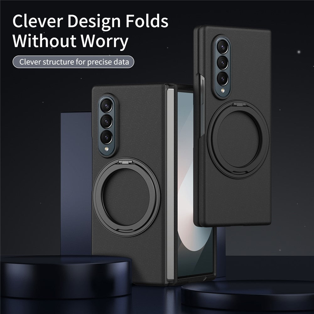 For Samsung Galaxy Z Fold4 5G Magnetic Case Ring Kickstand Hard PC Cover with Tempered Glass Screen Film