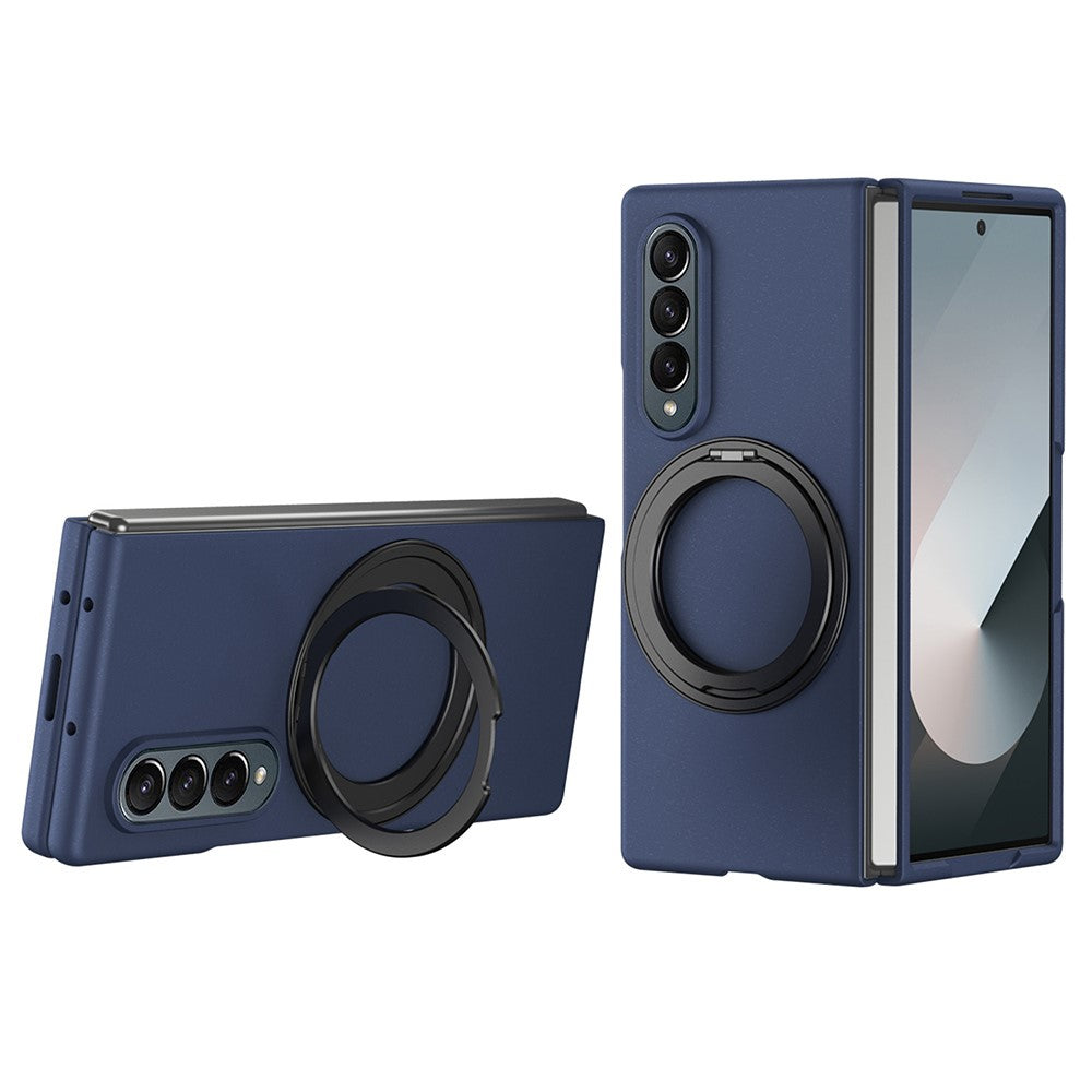 For Samsung Galaxy Z Fold4 5G Magnetic Case Ring Kickstand Hard PC Cover with Tempered Glass Screen Film