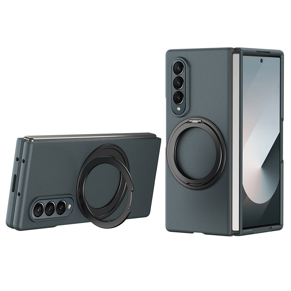 For Samsung Galaxy Z Fold4 5G Magnetic Case Ring Kickstand Hard PC Cover with Tempered Glass Screen Film