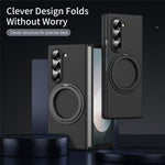 Til Samsung Galaxy Z Fold5 5G Magnetisk Cover Ring Kickstand Hard PC Cover med Skærmbeskyttelse i Hærdet Glas