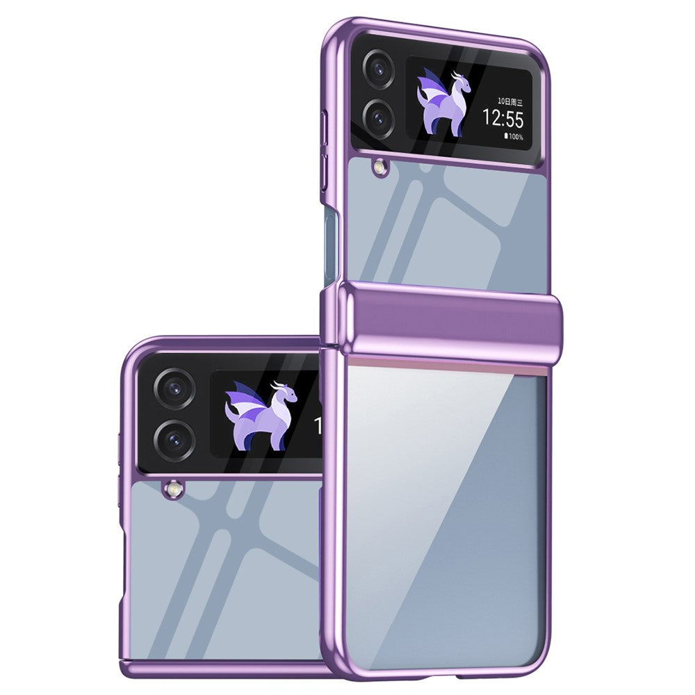For Samsung Galaxy Z Flip3 5G Case Electroplating Transparent PC Phone Cover with Hinge