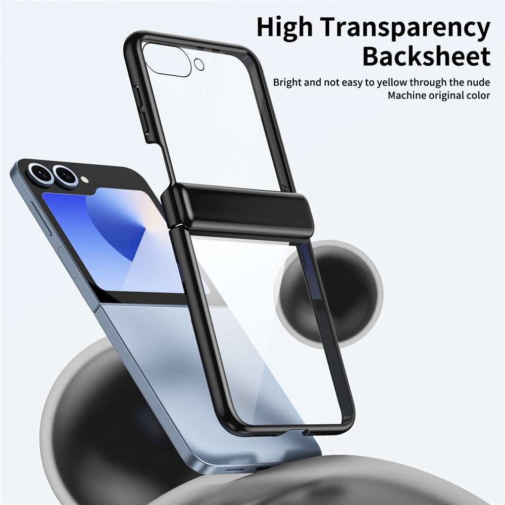 For Samsung Galaxy Z Flip7 FE 5G / Z Flip6 5G Case with Rear Screen Film Hinge Protection Electroplating Clear PC Phone Cover