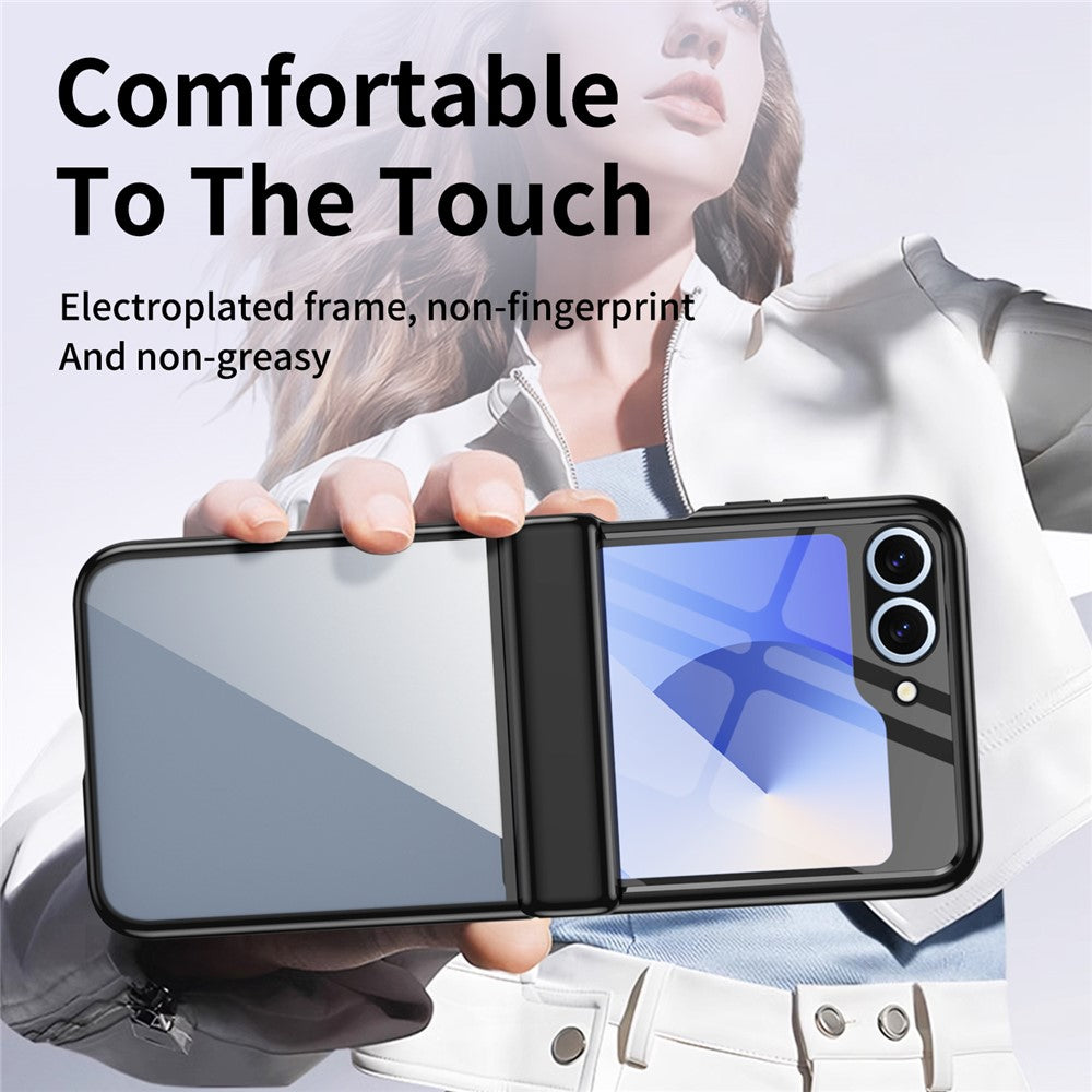 For Samsung Galaxy Z Flip7 FE 5G / Z Flip6 5G Case with Rear Screen Film Hinge Protection Electroplating Clear PC Phone Cover