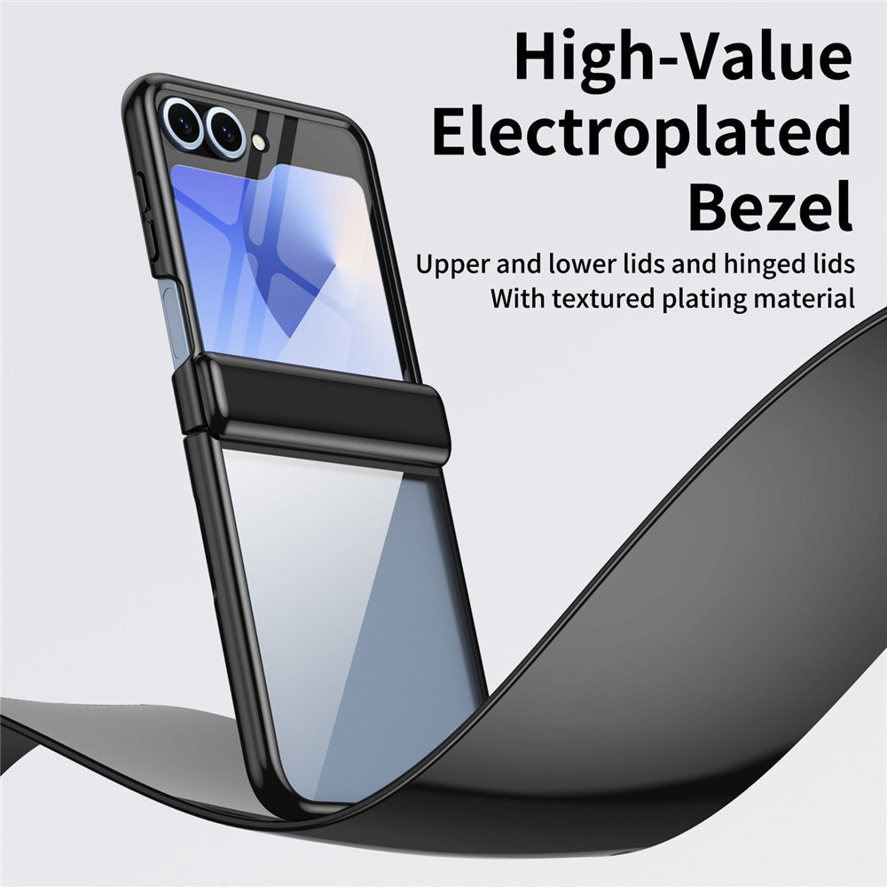 For Samsung Galaxy Z Flip7 FE 5G / Z Flip6 5G Case with Rear Screen Film Hinge Protection Electroplating Clear PC Phone Cover