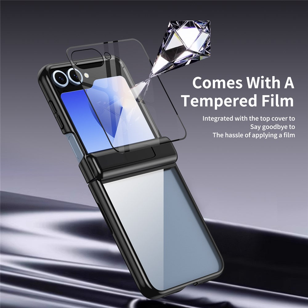 For Samsung Galaxy Z Flip7 FE 5G / Z Flip6 5G Case with Rear Screen Film Hinge Protection Electroplating Clear PC Phone Cover