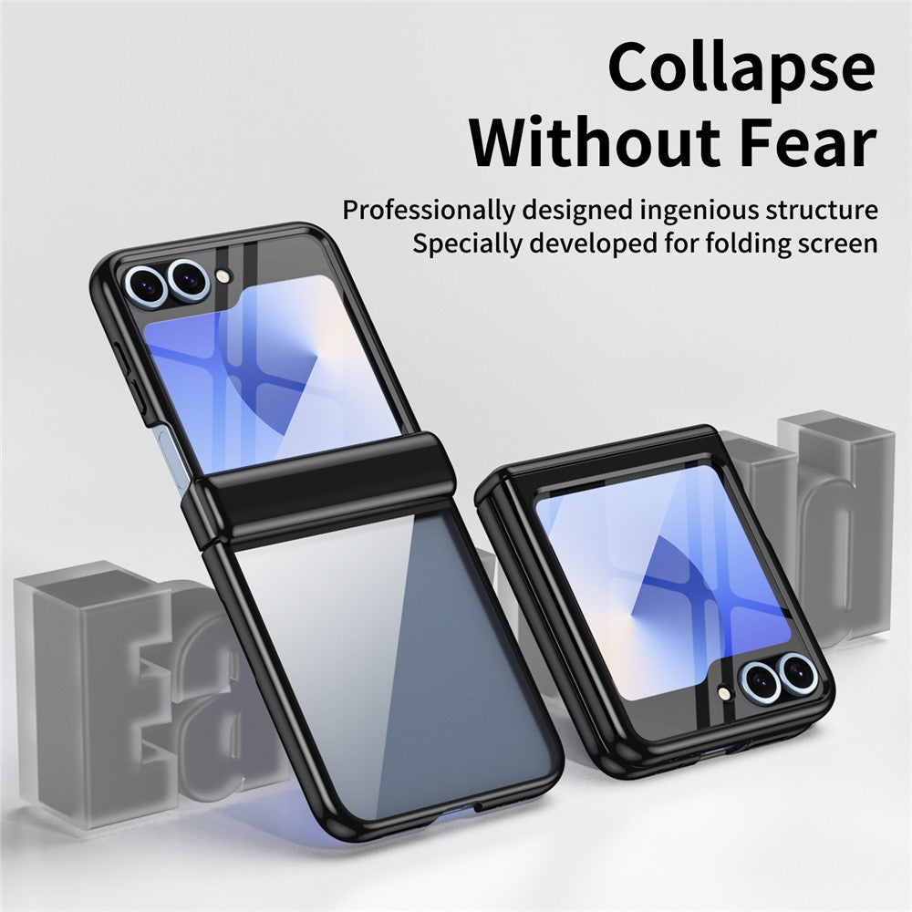 For Samsung Galaxy Z Flip7 FE 5G / Z Flip6 5G Case with Rear Screen Film Hinge Protection Electroplating Clear PC Phone Cover