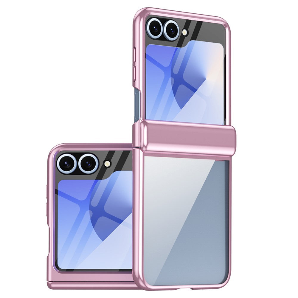 For Samsung Galaxy Z Flip7 FE 5G / Z Flip6 5G Case with Rear Screen Film Hinge Protection Electroplating Clear PC Phone Cover