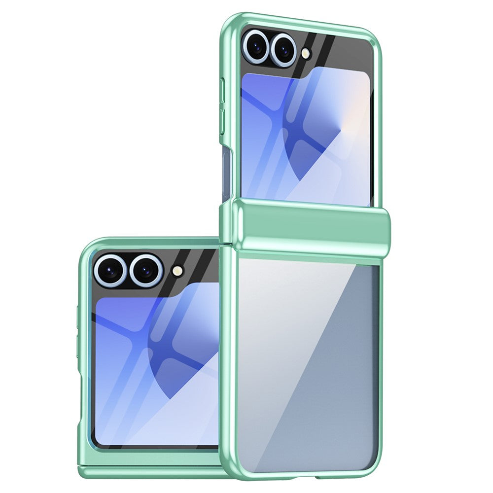 For Samsung Galaxy Z Flip7 FE 5G / Z Flip6 5G Case with Rear Screen Film Hinge Protection Electroplating Clear PC Phone Cover