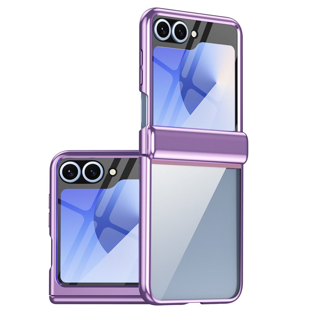 For Samsung Galaxy Z Flip7 FE 5G / Z Flip6 5G Case with Rear Screen Film Hinge Protection Electroplating Clear PC Phone Cover