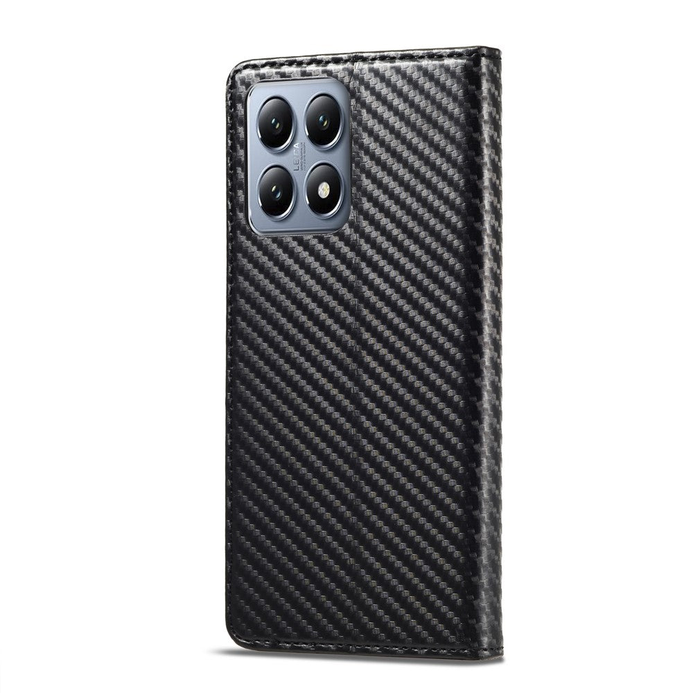 LC.IMEEKE For Xiaomi 14T Case Carbon Fiber Texture Phone Cover Stand Card Holder