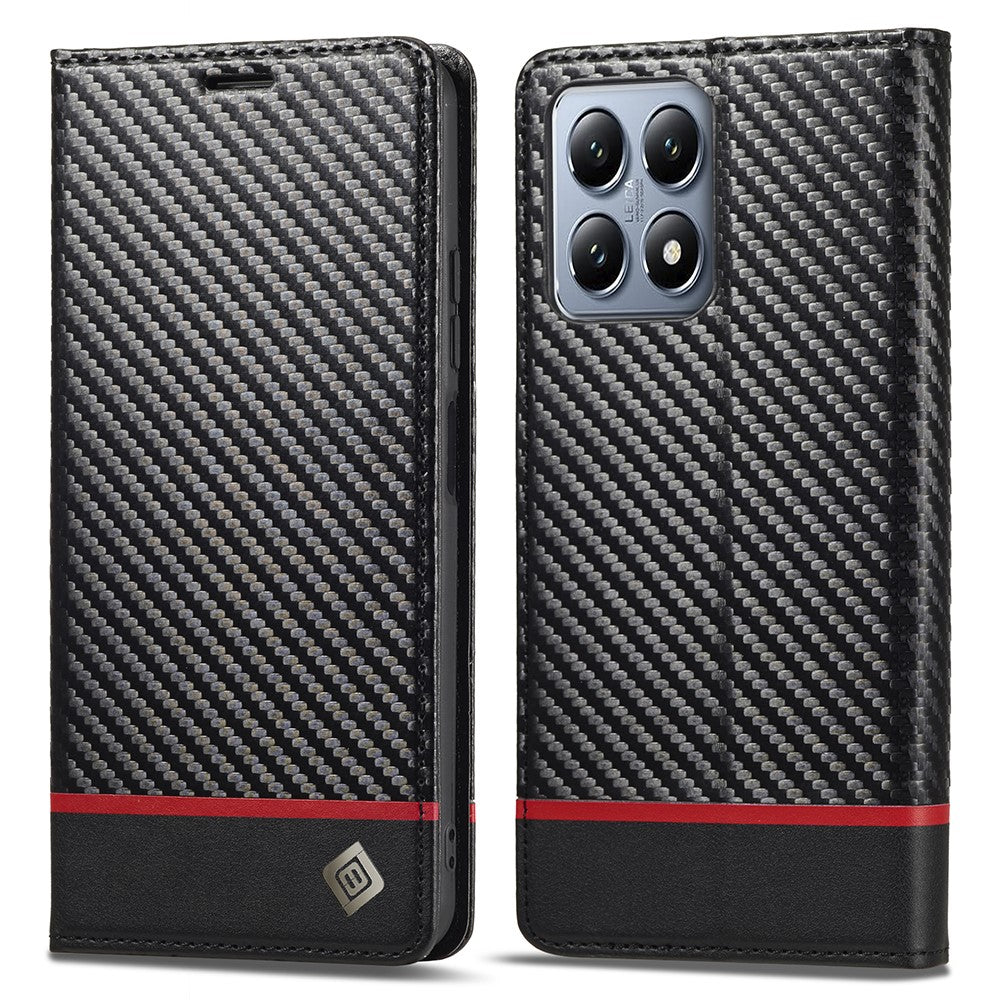 LC.IMEEKE For Xiaomi 14T Case Carbon Fiber Texture Phone Cover Stand Card Holder