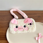 KJS-019 For iPhone 15 Pro Max Case Lens Kickstand TPU Piglet Plush Handheld Phone Cover