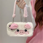 KJS-019 For iPhone 15 Pro Max Case Lens Kickstand TPU Piglet Plush Handheld Phone Cover
