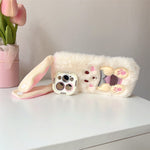 KJS-023 For iPhone 15 Pro Max Case Cute Rabbit Lens Kickstand TPU Warm Plush Handheld Phone Cover
