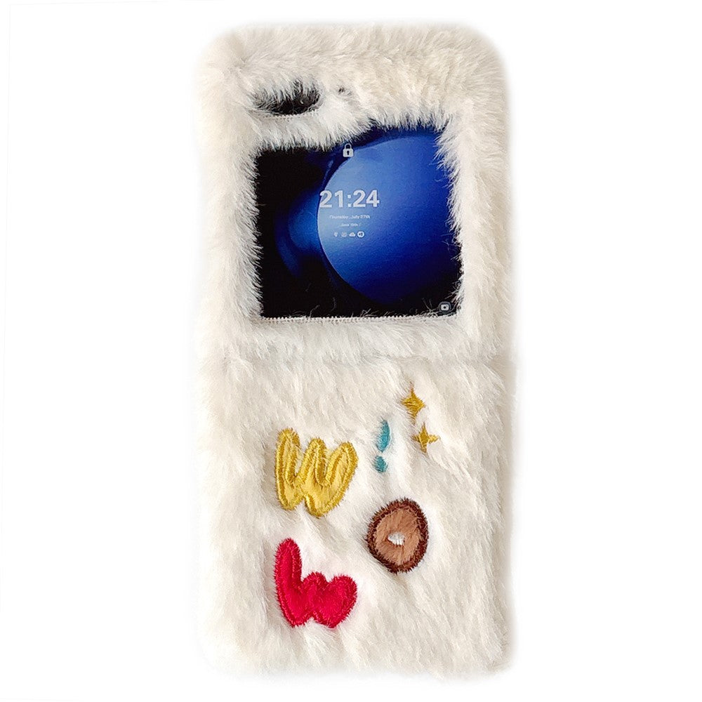 KJS-018 För Samsung Galaxy Z Flip7 FE 5G / Z Flip6 5G Skal Broderat WOW Mjukt Plysch Hårt PC mobilskal