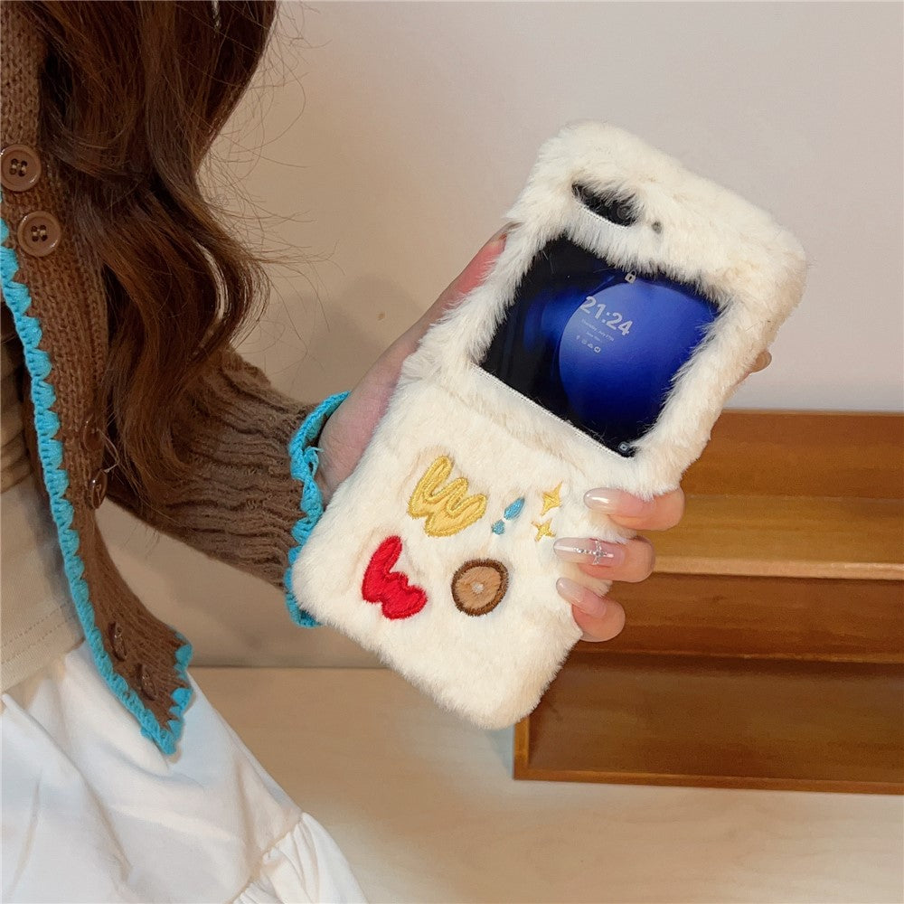KJS-018 För Samsung Galaxy Z Flip7 FE 5G / Z Flip6 5G Skal Broderat WOW Mjukt Plysch Hårt PC mobilskal