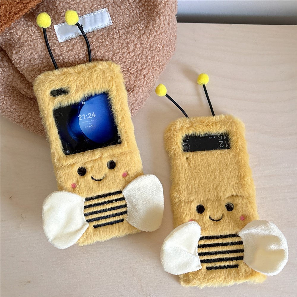 KJS-026 For Samsung Galaxy Z Flip7 FE 5G / Z Flip6 5G Case Bee Pattern Plush+TPU Phone Cover