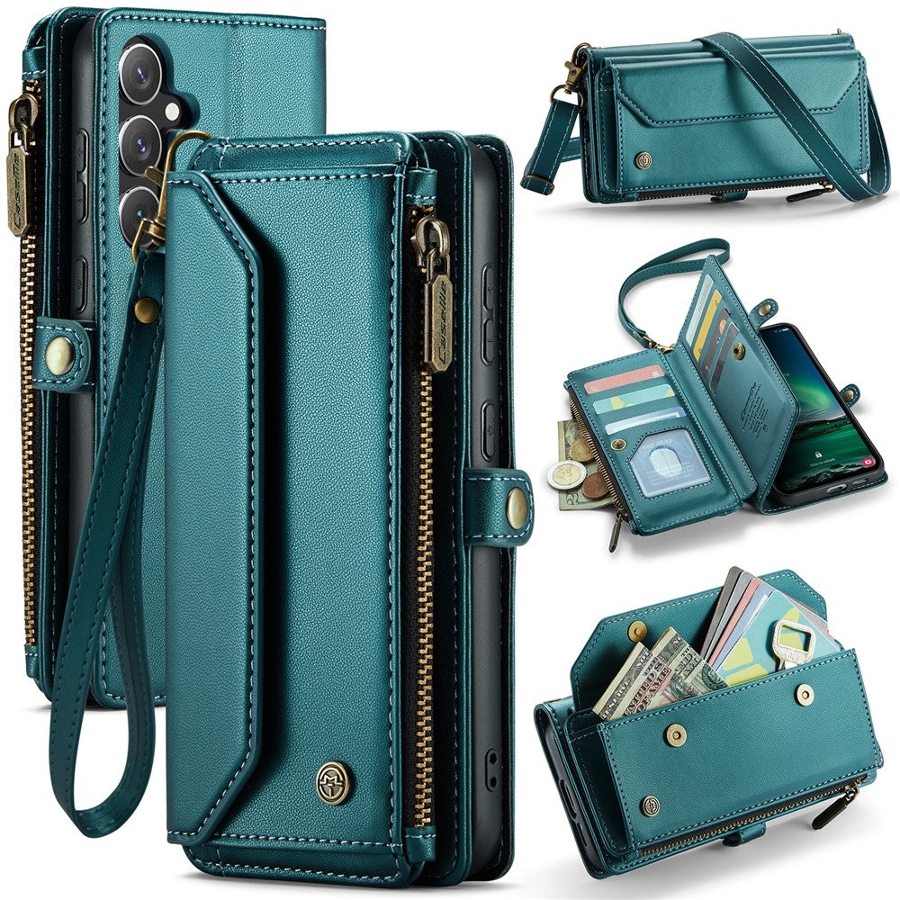 CASEME For Samsung Galaxy S24 FE Leather Case  C36 Zipper Multiple Card Slots Phone Cover with Straps