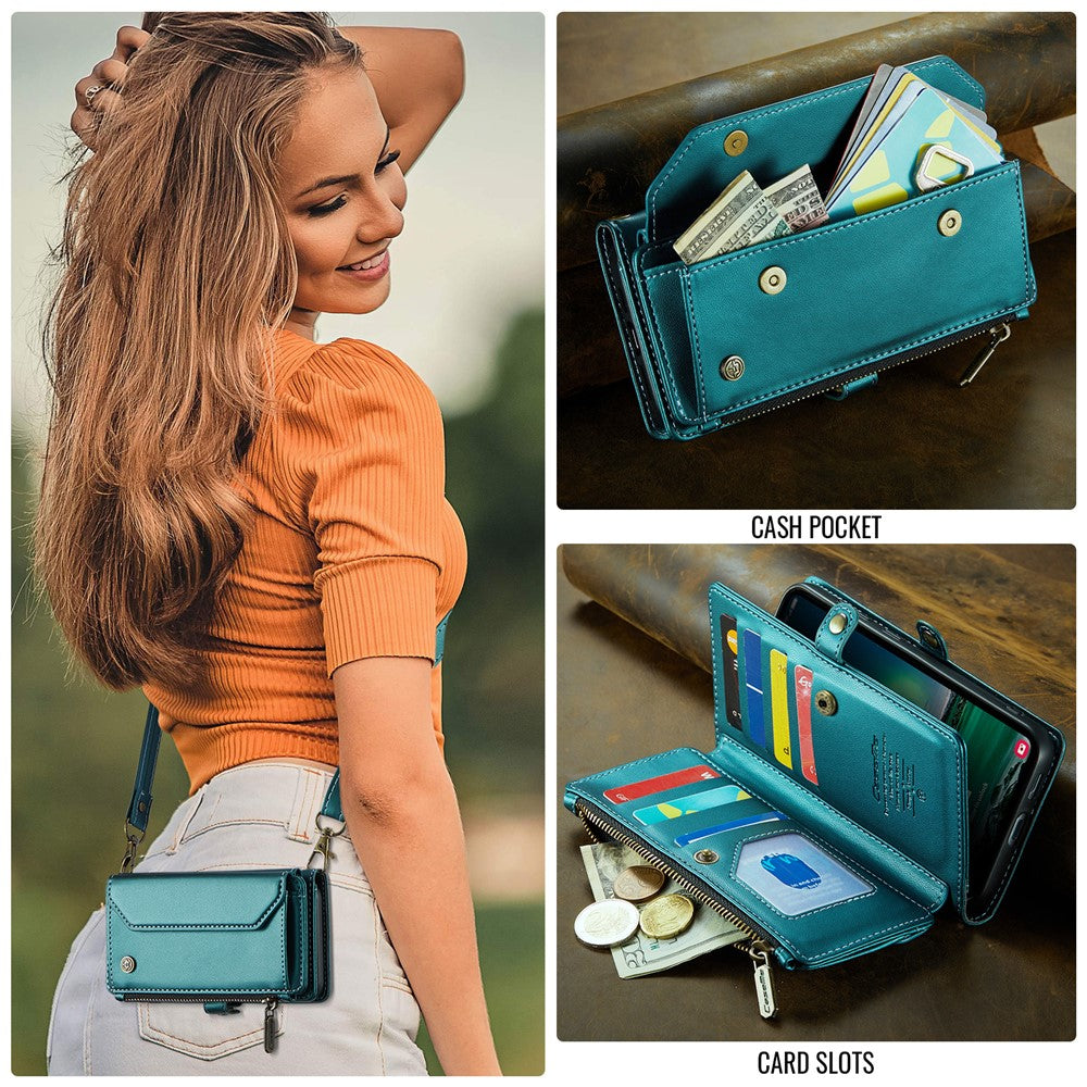 CASEME For Samsung Galaxy S24 FE Leather Case  C36 Zipper Multiple Card Slots Phone Cover with Straps