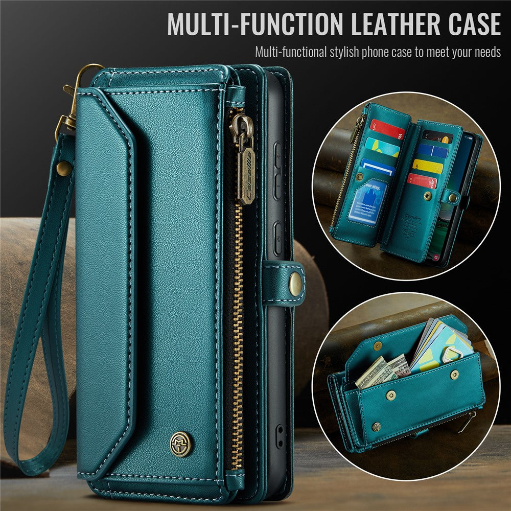 CASEME For Samsung Galaxy S24 FE Leather Case  C36 Zipper Multiple Card Slots Phone Cover with Straps