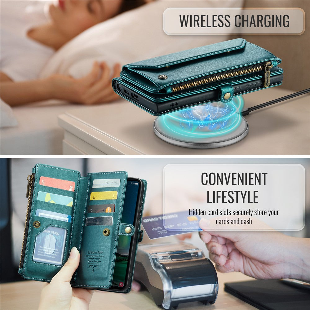 CASEME For Samsung Galaxy S24 FE Leather Case  C36 Zipper Multiple Card Slots Phone Cover with Straps