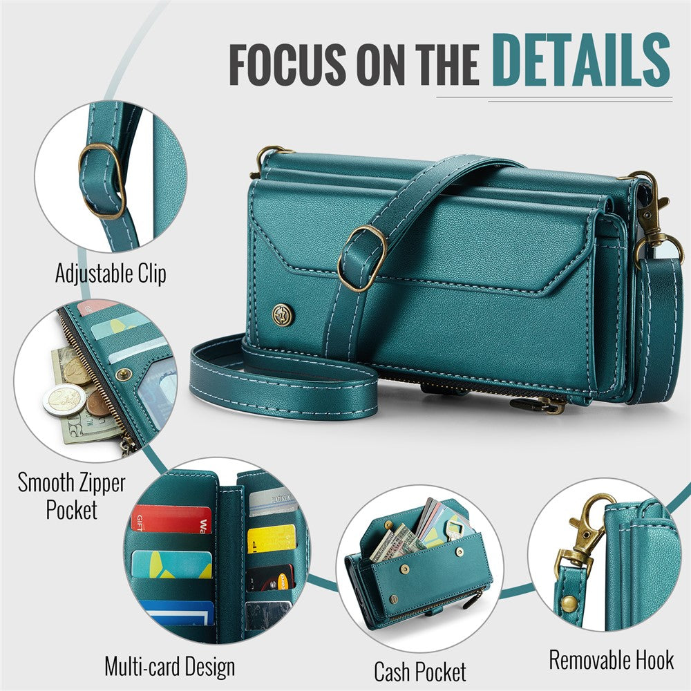 CASEME For Samsung Galaxy S24 FE Leather Case  C36 Zipper Multiple Card Slots Phone Cover with Straps