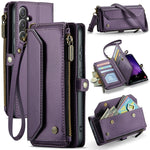 CASEME For Samsung Galaxy S24 FE Leather Case  C36 Zipper Multiple Card Slots Phone Cover with Straps